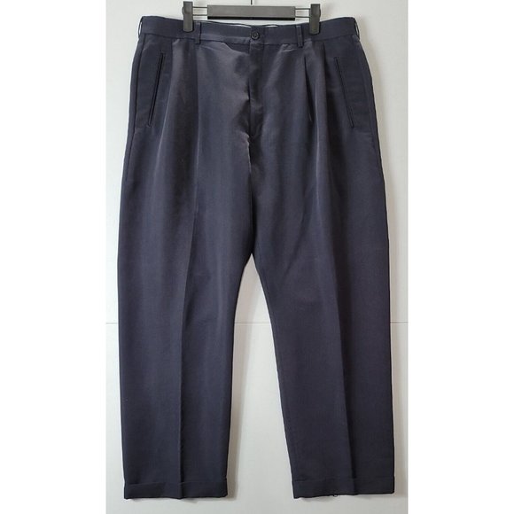 Men's Haggar Collection Navy Blue Khaki Pants Pleated Front Size 38 x 31 - Picture 1 of 16